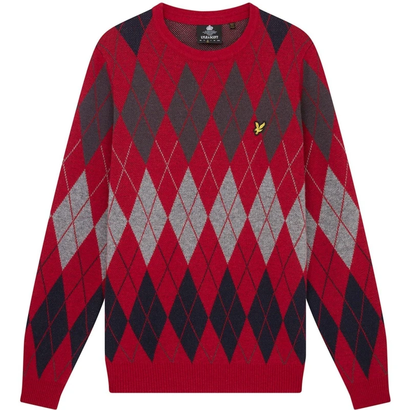 Image of Lyle and Scott Argyle Crew Neck Jumper - Red Red XS