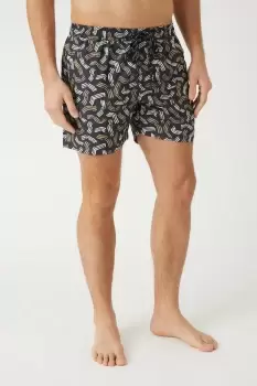 Image of Mens Black Swirl Print Swim Short