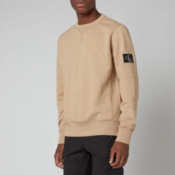 Image of Calvin Klein Jeans Mens Organic Cotton Badge Sweatshirt - Beige - L