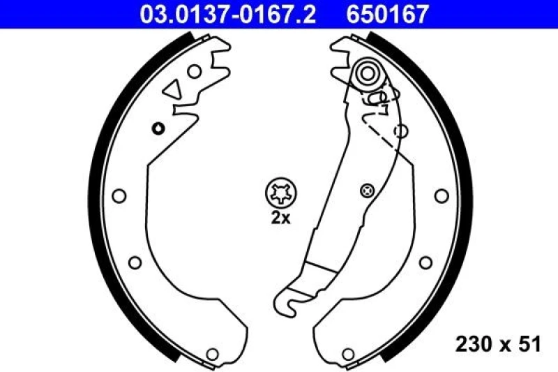 Image of ATE 03.0137-0167.2 Brake Shoes with lever Brake Shoe Set (70)