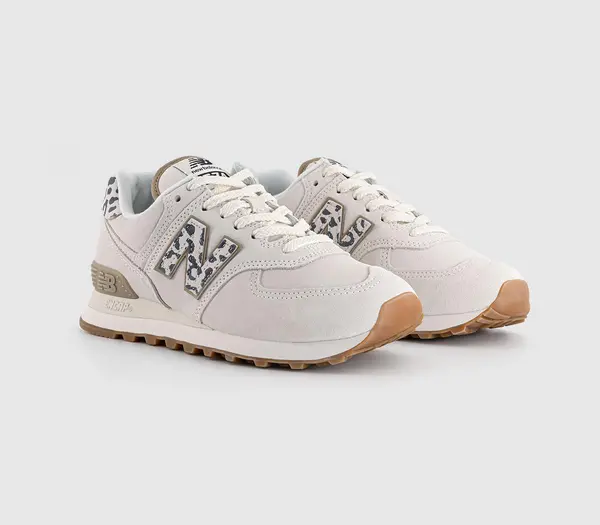 Image of New Balance Womens 574 Trainers Sea Salt Leopard, 3
