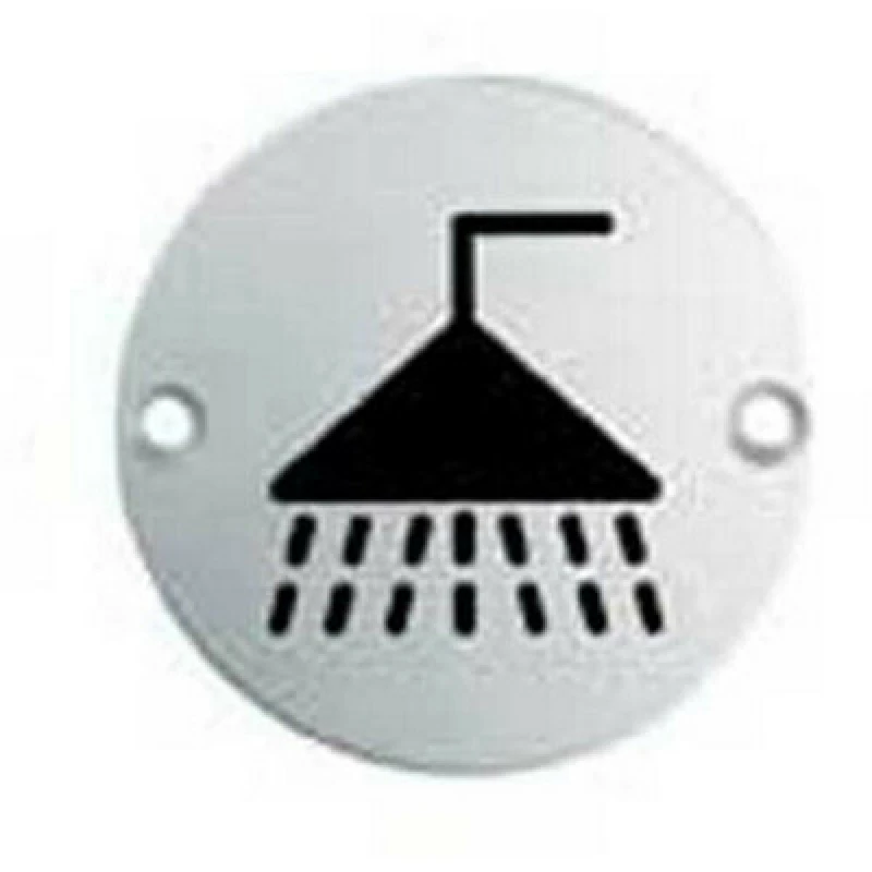 Image of Loops Bathroom Door Shower Symbol Sign 64mm Fixing Centres 76mm Dia Satin Steel Metallics