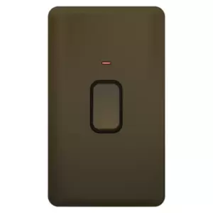 image of Schneider Electric Lisse Screwless Deco - Double 1 Way Light Switch, with Neon Indicator, Double Pole, 50A, GGBL4021BMB, Mocha Bronze with Black Inser