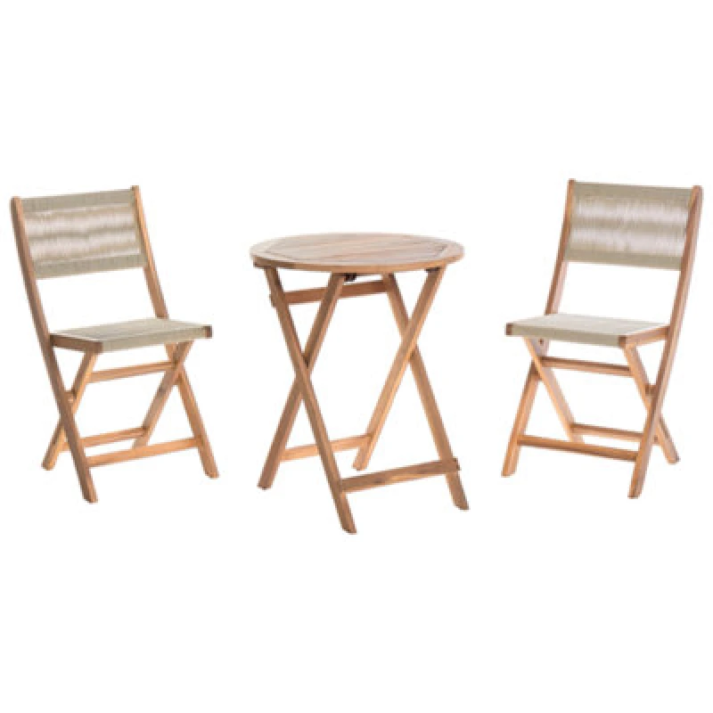 Image of Beliani Bistro Set Folding Prossedi Acacia Wood Beige