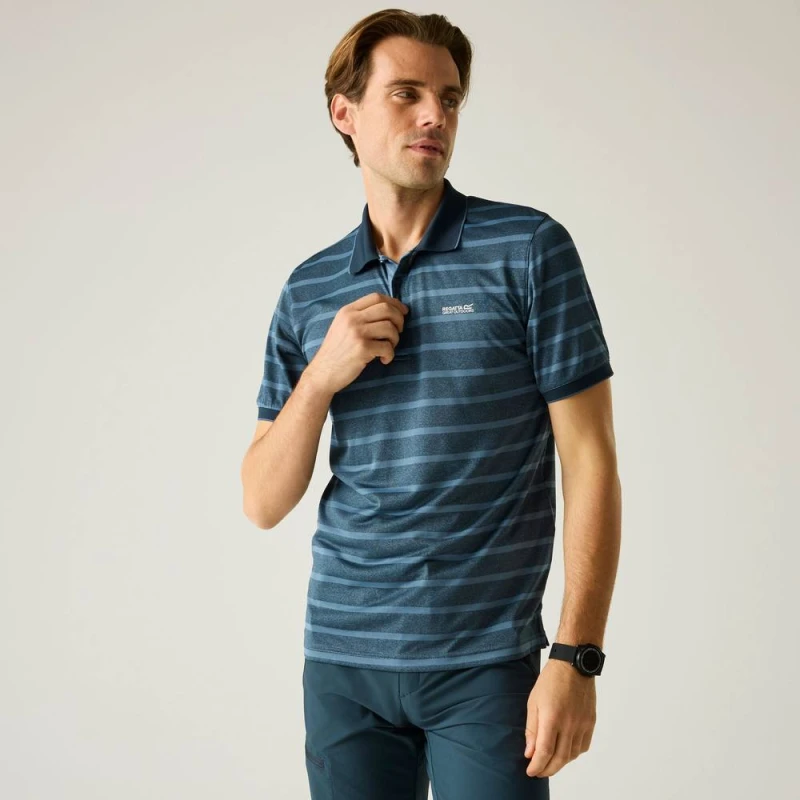 Image of Regatta Mens Kildra Striped Mesh Polo in Dark Blue Size: Medium Dark Blue Male M