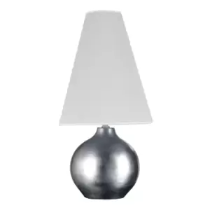 image of Ceramica Table Lamp With Round Tapered Shade, Silver, White