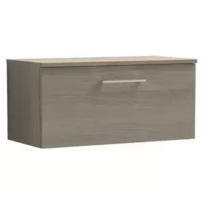 image of Arno Solace Oak 800mm Wall Hung Single Drawer Vanity Unit with Worktop - ARN2525W - Solace Oak - Nuie