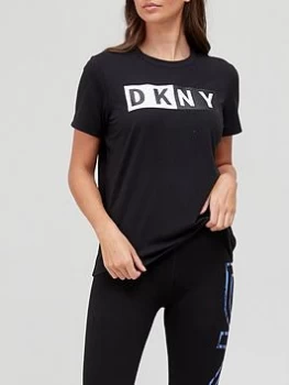 Image of DKNY SPORT Two Tone Logo Ss T Shirt - Black Size M Women