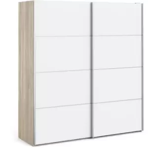 image of Verona Sliding Wardrobe 180cm in Oak with White Doors with 5 Shelves - Oak with White and Mirror