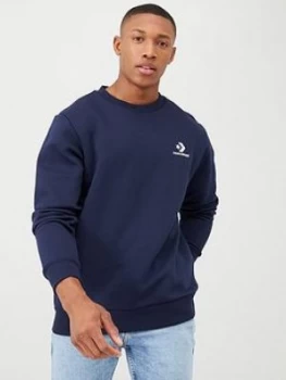 Image of Converse Star Chevron Embroidered Crew Neck Sweatshirt - Navy, Obsidian, Size S, Men