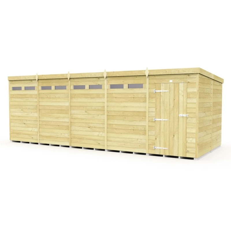 Image of Buttercup Farm 20 x 8 Feet Pent Security Shed - Single Door - L231 x W589 x H201cm in Brown Brown Unisex
