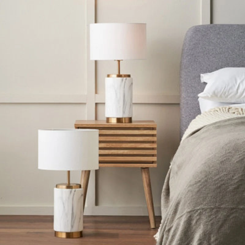 Image of Pacific Lifestyle Set Of 2 Carrara Marble Effect Ceramic Table Lamp