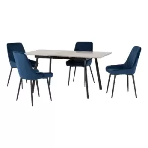 Image of Avery Concrete Effect Extendable Dining Table with 4 Blue Dining Chairs Navy