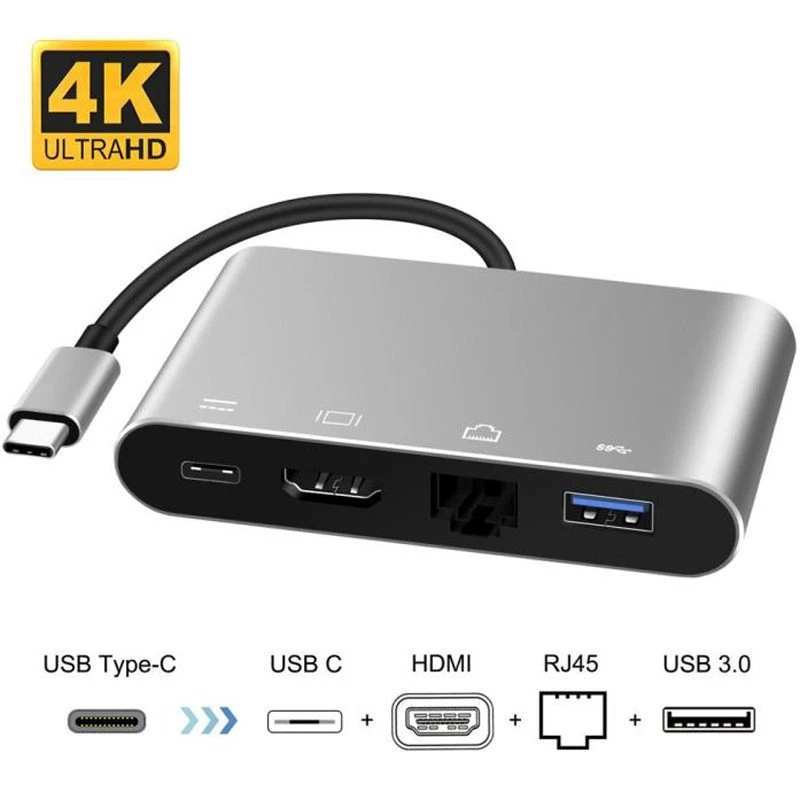 Image of FDL 4 IN 1 USB-C TO HDMI / RJ45 / USB-A 3.0 & USB-C PD