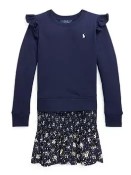 Image of Ralph Lauren Girls Woven Jumper 2 In 1 Dress - Navy Floral
