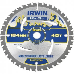 Image of Irwin Weldtec Construction Saw Blade 184mm 40T 16mm
