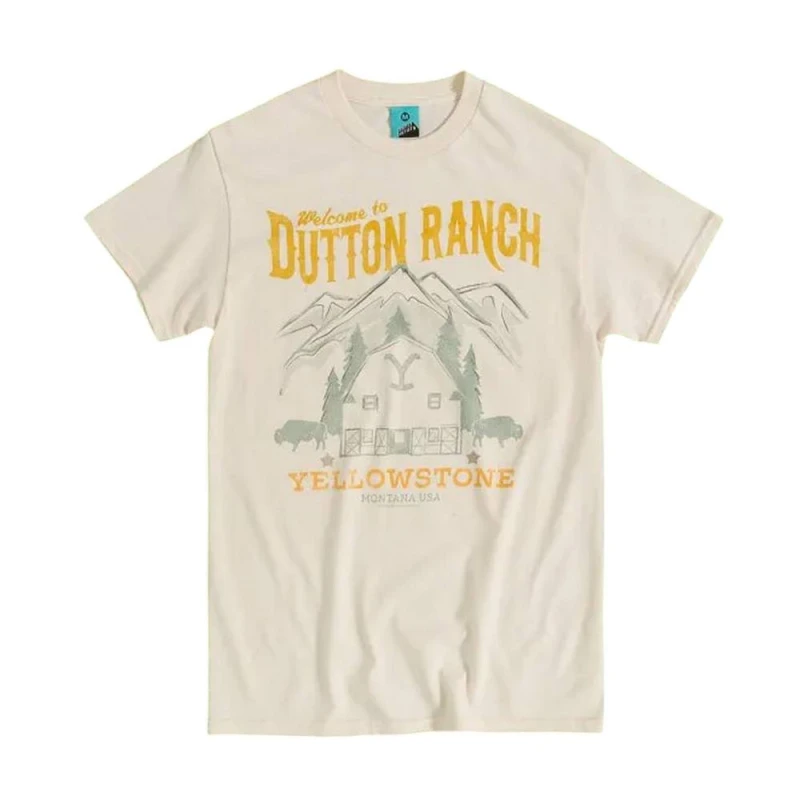 Image of Yellowstone Mens Welcome To Dutton Ranch T-Shirt in Off-White Size: Large Off-White Male L