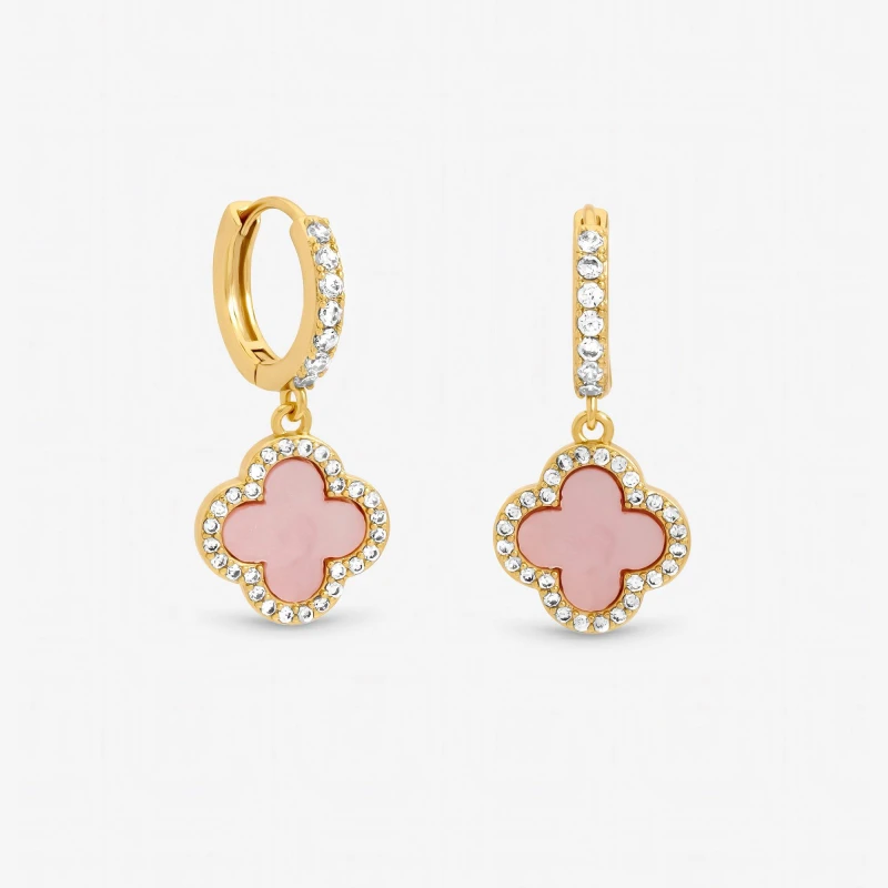 Image of Jon Richard Gold Plated and Pink Clover Huggie Earrings Huggie Earrings One Size Gold 73779310000