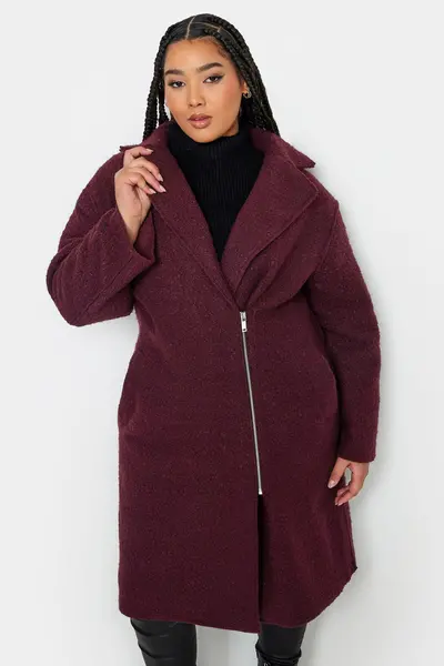 image of Yours Boucle Biker Coat Red