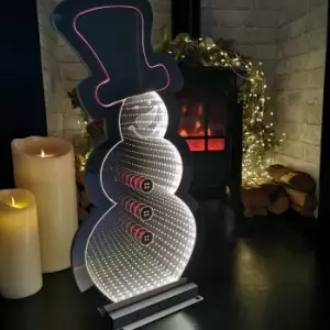 image of 60cm LED Infinity Christmas Snowman Decoration with Metal Base in Ice White & Red