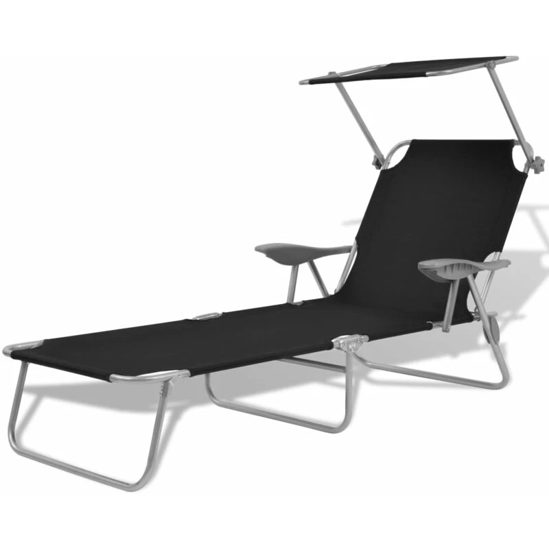 Image of vidaXL Outdoor Sun Lounger with Canopy Patio Furniture Black Steel 58x189x27 cm