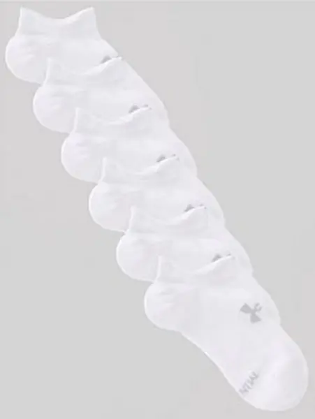 Image of Boys, Under Armour Kids Essential No Show 6Pk Socks - White/Grey, White, Size M White VUA7L Unisex M