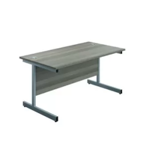 image of Jemini Single Rectangular Desk 1800x600x730mm Grey Oak/Silver KF800772