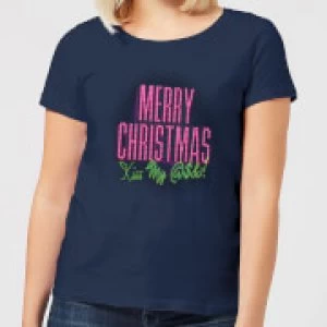 Image of National Lampoon Merry Christmas (Kiss My @$$) Womens Christmas T-Shirt - Navy - L