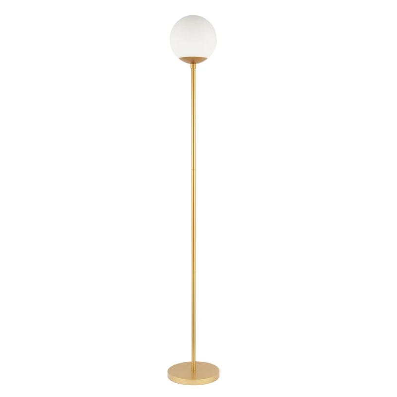 Image of Happy Homewares Modern Floor Lamp with Opal White Globe Glass Shade & Foot Switch in Gold Gold Unisex