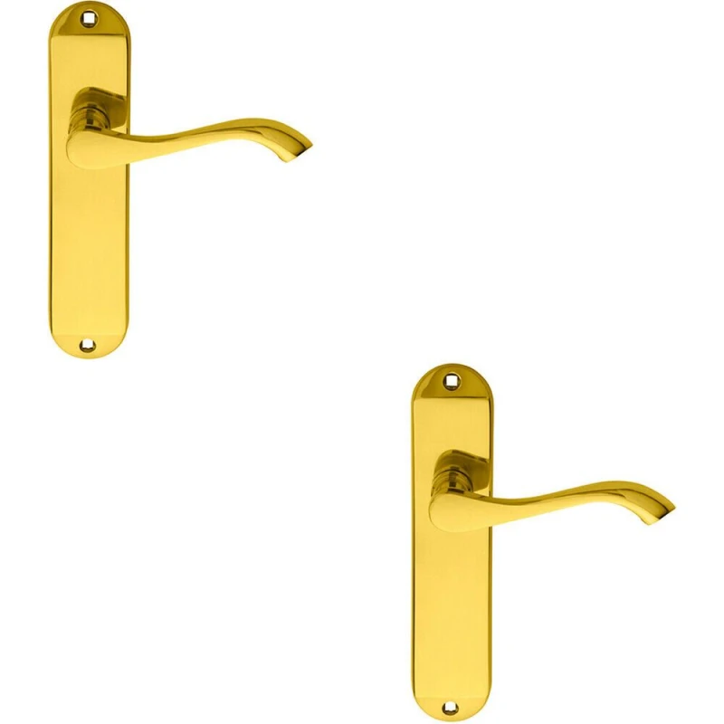 Image of Loops 2x PAIR Curved Handle on Chamfered Latch Backplate 180 x 40mm Polished Brass Metallics