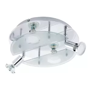 Image of Flush Ceiling Light Colour Chrome Shade White Clear Satin Glass Bulb GU10 4x3W