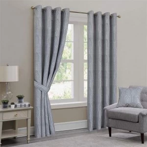 Image of My View Geometric Jacquard Curtains - Grey
