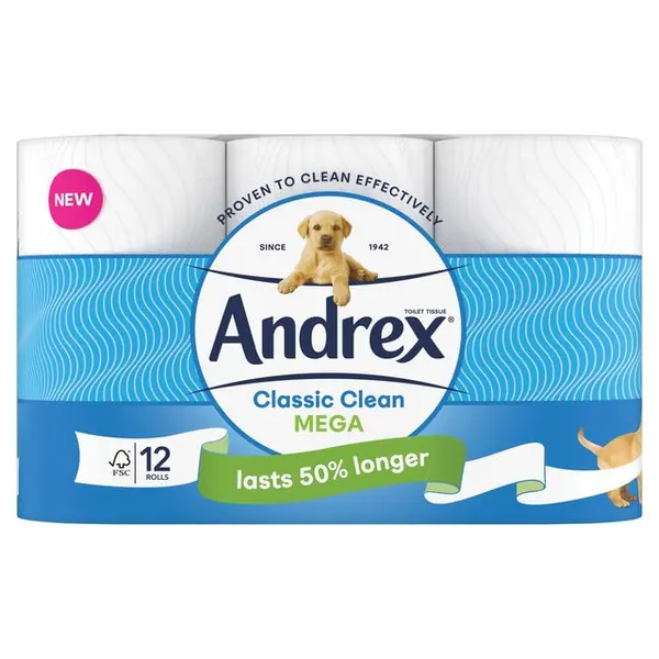 image of Andrex Classic Clean Mega 12 Toilet Rolls