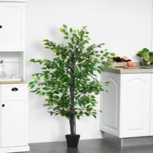 image of Outsunny Artificial Banyan Decorative Plant with Nursery Pot, Fake Tree for Indoor Outdoor Decor, Green, 1.45m