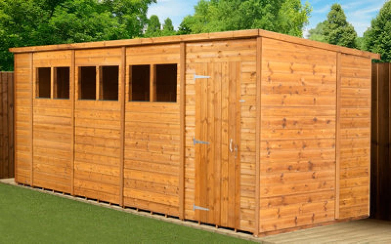Image of Empire Sheds Empire Modular Pent 18X6 Dipped Treated Tongue And Groove Wooden Garden Shed With Windows (18' X 6' / 18ft X 6ft) (18X6)