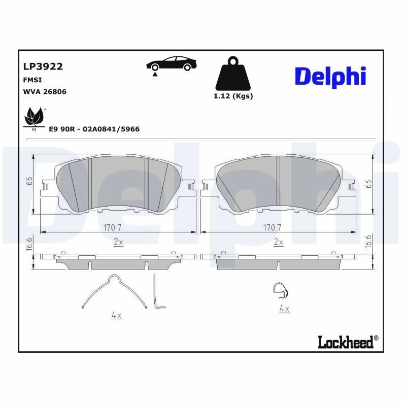 Image of DELPHI Brake pad set DELPHI LP3922