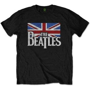 Image of The Beatles - Drop T Logo & Vintage Flag Unisex Large T-Shirt - Black