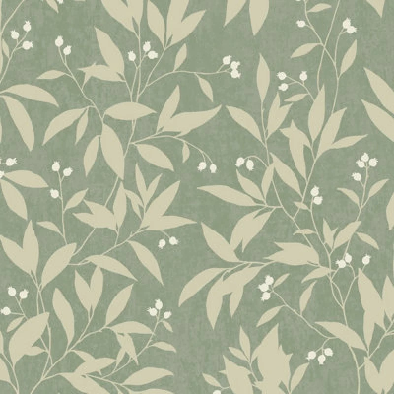 Image of Grandeco Mikaya Rose Hip Sprig Blown Vinyl Wallpaper, Green