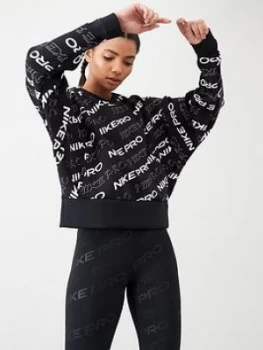 Image of Nike Training Pro Printed Sweat Top - Black