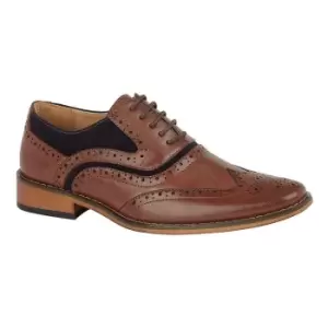 Image of Goor Childrens/Boys Leather 5 Eye Wing Capped Brogue Oxford Shoe (5 UK) (Dark Tan/Navy)