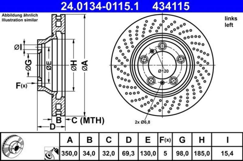 Image of Brake disc ATE 24.0134-0115.1