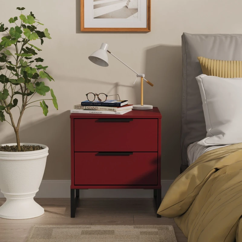 Image of Havana Ready Assembled 2 Drawer Bedside Cabinet in Red Matt - Welcome Furniture TJ Hughes 5056812212228