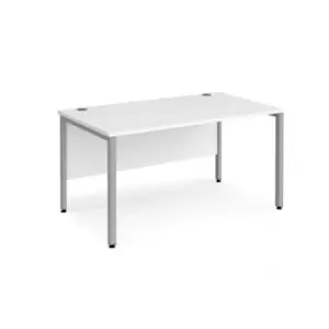 image of Office Desk 1400mm Rectangular Desk With Bench Leg White Tops With Silver Frames 800mm Depth Maestro 25