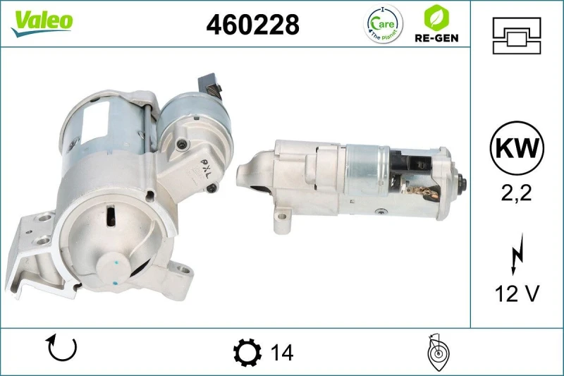 Image of VALEO 460228 Starter motor VALEO RE-GEN REMANUFACTURED STOP&START 2,2kW, 12V, Number of Teeth: 14 Starter (2)