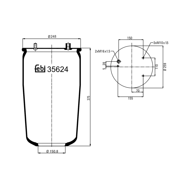 Image of FEBI BILSTEIN 35624 Boot, air suspension Rear Axle Right Boot,air suspension (324)