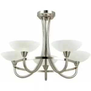 Image of Loops - Semi Flush Ceiling Light Satin Chrome & White 5 Bulb Hanging Pendant Lamp Shade