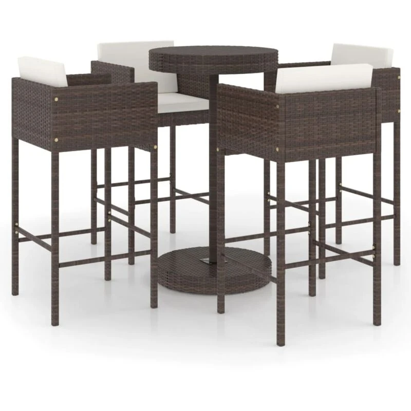 Image of VIDAXL 5 Piece Garden Bar Set with Cushions Poly Rattan Brown Vidaxl 8720286833322
