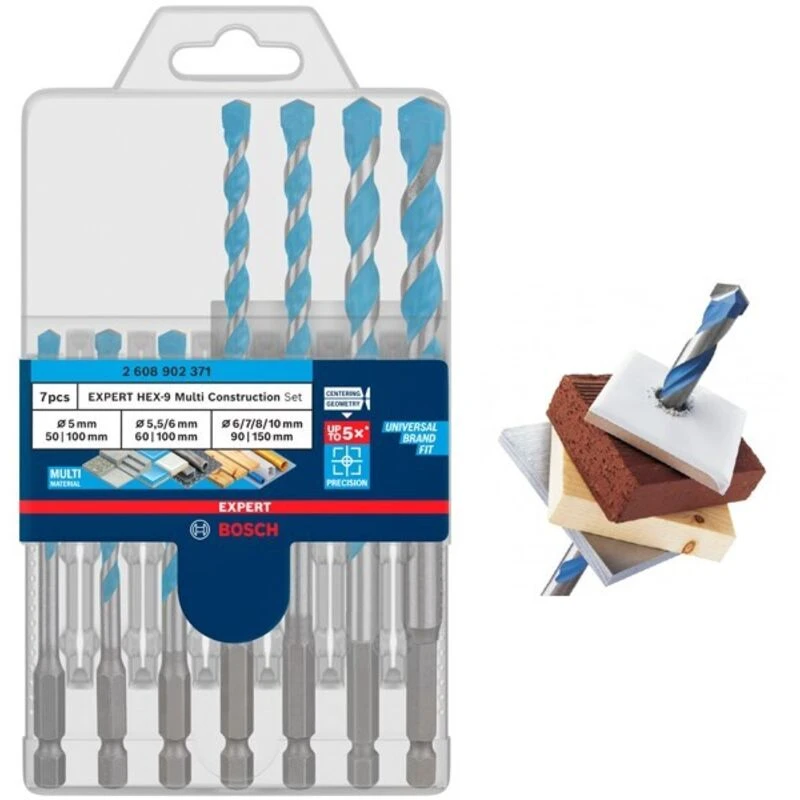Image of Bosch EXPERT 7 PC Multi-Construction CYL-9 Drill Bit Set Masonry Wood Drill 5-10 2608902371