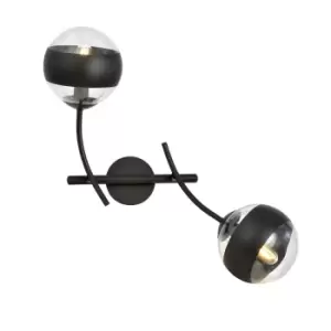 Image of Emibig Hunter Black Globe Wall Lamp with Clear,Black Glass Shades, 2x E14