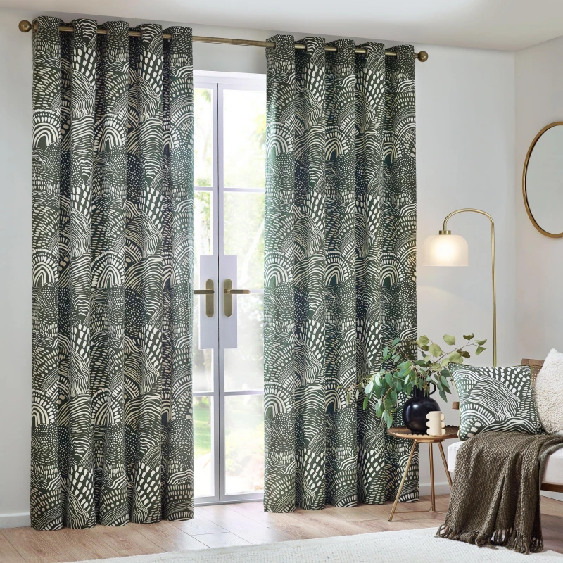 Image of Nola Abstract Curtains Olive, Olive / 229 x 229cm